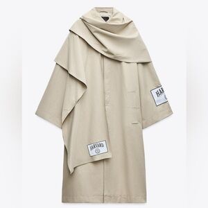 HARVARD UNIVERSITY CAPE TRENCH COAT Khaki Green By Zara NWT M/L